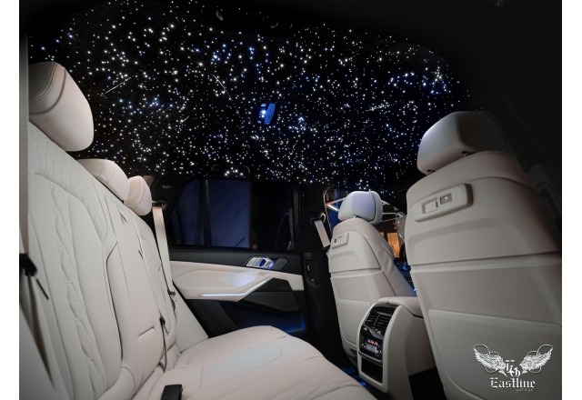 BMW X5 -перетяжка потолка с последующей установкой звёздного неба. 