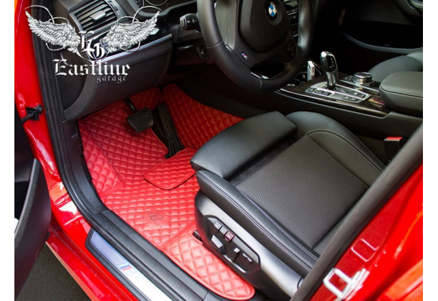 BMW X4 – пошив люксового комплекта ковриков из немецкой экокожи красного цвета