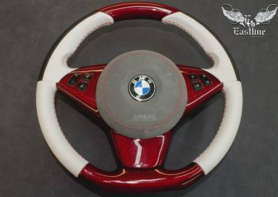 BMW 6er e63 -  перетяжка руля в кожу и итальянскую алькантару с вставками из карбона по индивидуальному дизайну