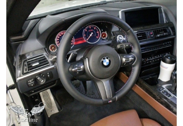 BMW 6-series (F13) – Комплексная химчистка салона и защита кожи керамикой. Перетяжка руля в натуральную кожу