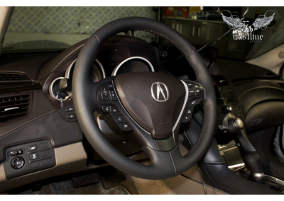 Acura ZDX перетяжка руля и ручки КПП в натуральную кожу и аквапринт салонного пластика