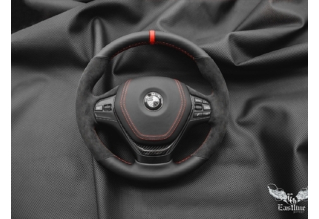 Новый руль для BMW 5-er. Перетяжка в натуральную кожу и алькантару, ламинация карбоном