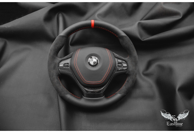 Новый руль для BMW 5-er. Перетяжка в натуральную кожу и алькантару, ламинация карбоном