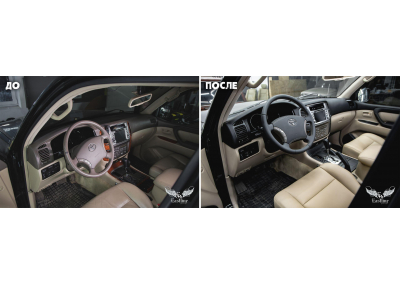Land Cruiser 100 - перетяжка салона в кожу Nappa и аквапринт вставок. 