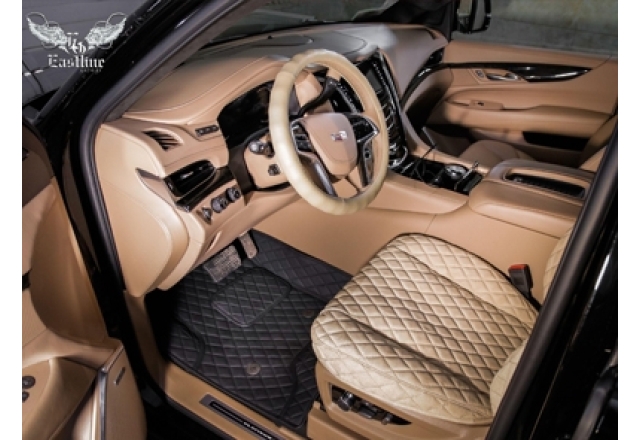 Cadillac Escalade – комплект 3D ковров из фактурной экокожи черного цвета